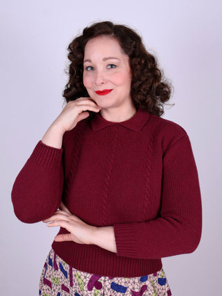 1940s vintage style pullover - Merino - Burgundy - Gertrud