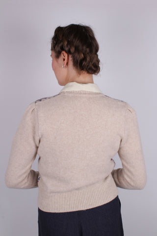 1940s vintage style cardigan - Merino - Cream with pattern - Rosemary