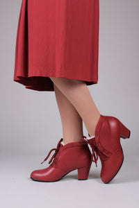 Soft 1940s style winter boot - Red - Lillie