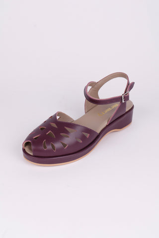 1940s / 50s style summer sandals /  wedges - Plum - Sidse