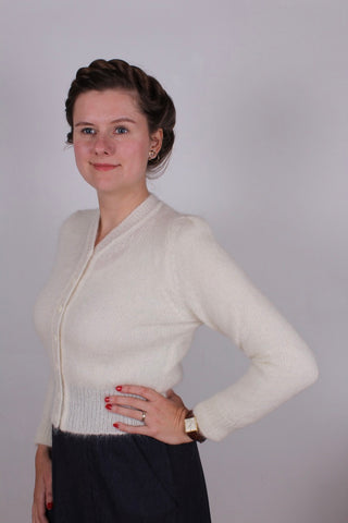 1940s vintage style mohair cardigan - Cream - Lisbeth