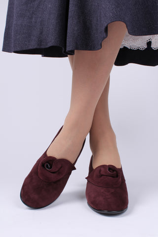 1940s style suede pumps with a rosette - Plum - Luise