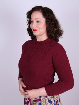 1940s vintage style pullover - Merino - Burgundy - Gertrud