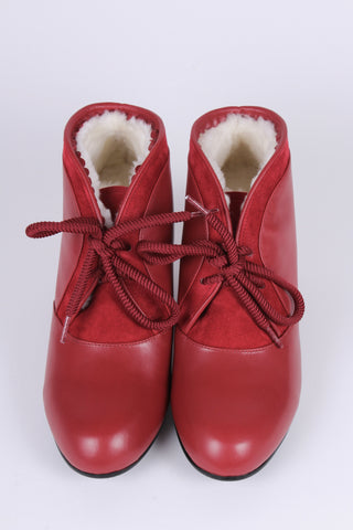 1940s style winter ankle boots  - Red - Lillie