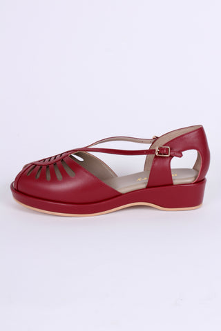 1940s style summer sandals /  wedges - Burgundy / maroon red - Katharine