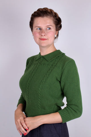 1940s vintage style pullover - Merino - Green - Gertrud