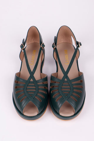 1940s summer sandals - Dark Green - Katharine