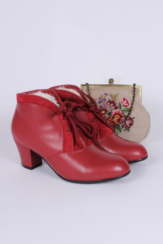 1940s style winter ankle boots  - Red - Lillie