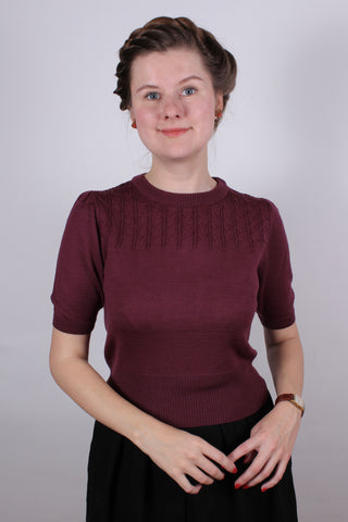 1940s / 1950s style short-sleeved pullover - Plum - Sally