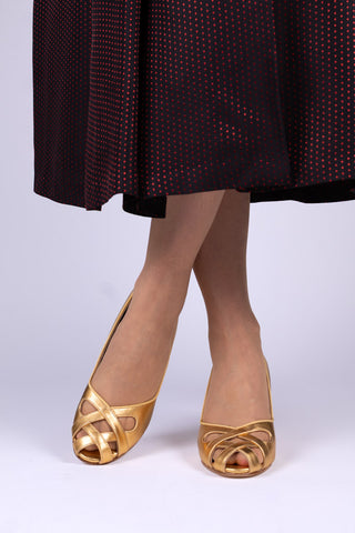 1950's court shoe with peep-toe - Gold - Audrey