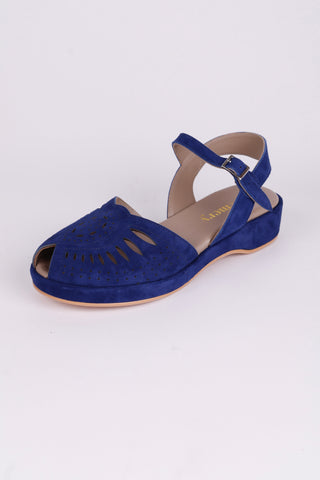 1940s / 50s suede wedge sandals - Blue - Ella