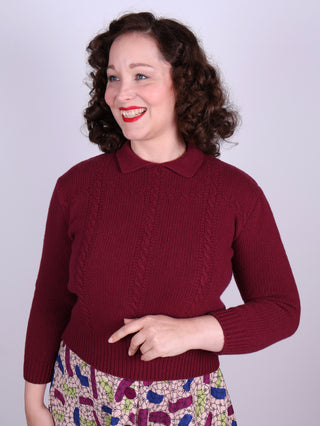 1940s vintage style pullover - Merino - Burgundy - Gertrud