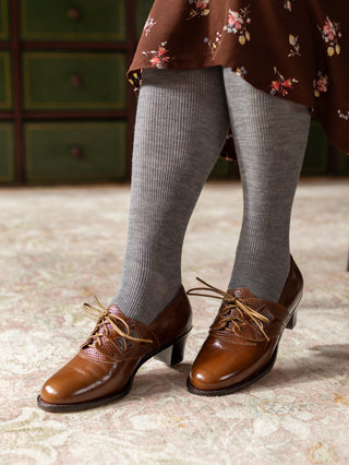 Ribbed knit tights - Wool/silk blend - Dark grey melange - Virginia