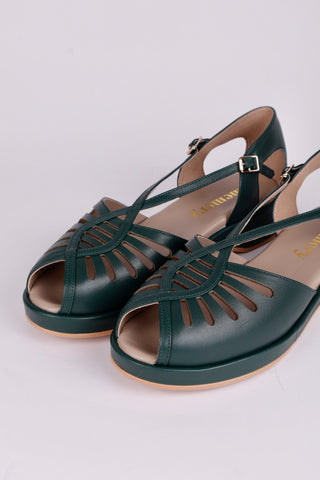 1940s summer sandals - Dark Green - Katharine