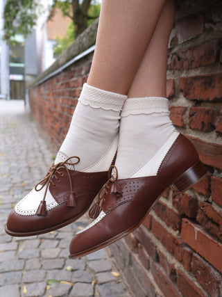 Bobby socks with pattern - Off-white - Matilda