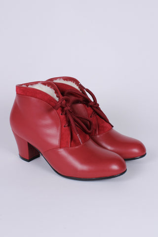 1940s style winter ankle boots  - Red - Lillie