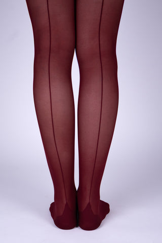 Stockings with a mock back seam and point heel - 30 denier – Burgundy – Hazel