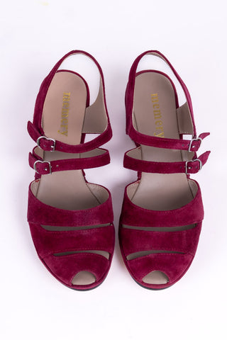 1940s - suede wedge sandals - Burgundy - Irene
