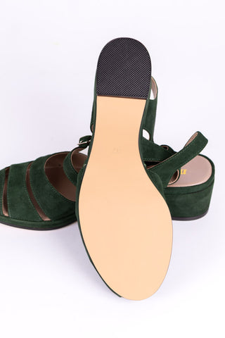 1940s - suede wedge sandals - Dark Green - Irene
