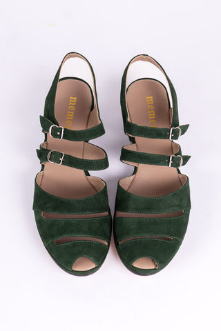 1940s - suede wedge sandals - Dark Green - Irene