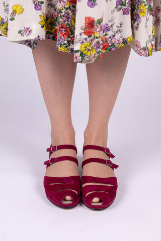 1940s - suede wedge sandals - Burgundy - Irene