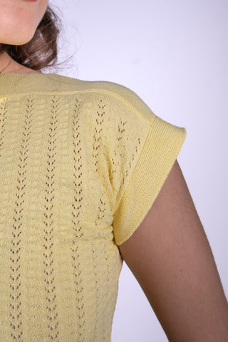 1950s style cap-sleeved jumper in fine lace knit - Pastel yellow - Iris