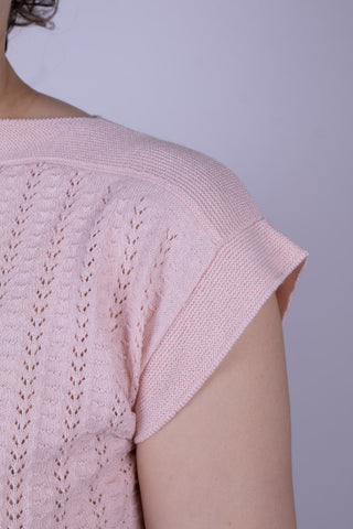 1950s style cap-sleeved jumper in fine lace knit - Pastel light rose - Iris