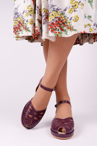 1940s / 50s style summer sandals /  wedges - Plum - Sidse