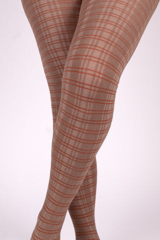 1920s patterned cotton tights – Caramel with orange stripes – Dorothy