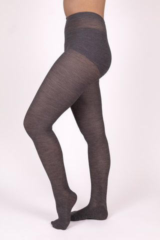 Ribbed knit tights - Wool/silk blend - Dark grey melange - Virginia