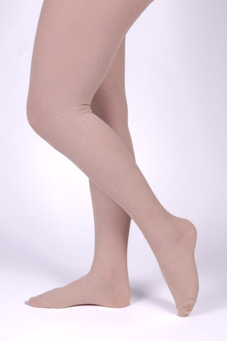 Ribbed knit tights - Wool/silk blend - Light powder rose - Virginia