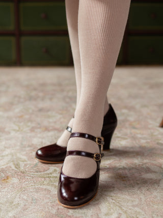 Ribbed knit tights - Wool/silk blend - Light powder rose - Virginia
