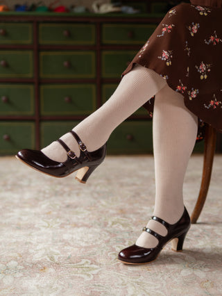 Ribbed knit tights - Wool/silk blend - Light powder rose - Virginia