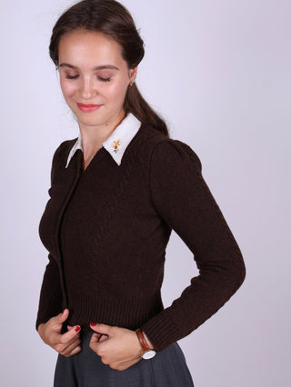 Cute and feminine cable knit 1940s cardigan - Merino - Brown melange - Astrid - memery