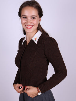 Cute and feminine cable knit 1940s cardigan - Merino - Brown melange - Astrid - memery