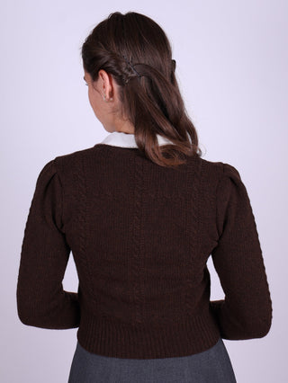 Cute and feminine cable knit 1940s cardigan - Merino - Brown melange - Astrid - memery