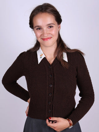 Cute and feminine cable knit 1940s cardigan - Merino - Brown melange - Astrid - memery