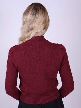 Cute and feminine cable knit 1940s cardigan - Merino - Burgundy - Astrid - memery