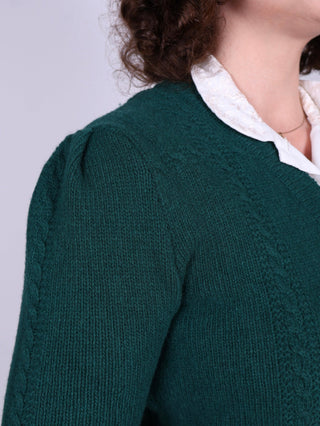 Cute and feminine cable knit 1940s cardigan - Merino - Emerald green - Astrid - memery