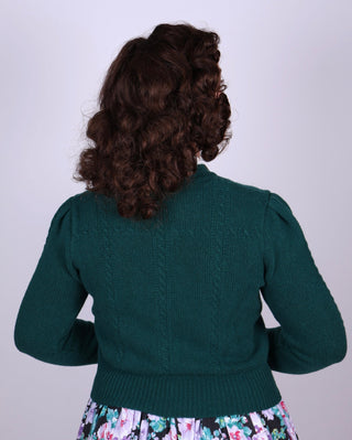 Cute and feminine cable knit 1940s cardigan - Merino - Emerald green - Astrid - memery