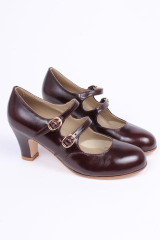 Early 30s pump with double ankle straps - Dark brown - Judy - memery