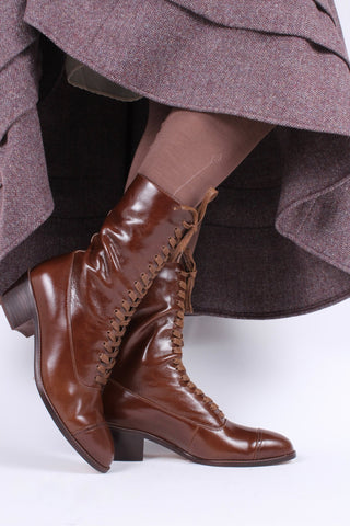 Edwardian everyday walking boot, 1910 - brown - Alice - memery