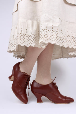 Edwardian Oxford shoe with pompadour heel - 1900 - Brown - Bertha - memery