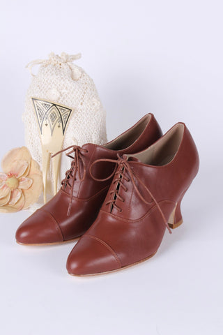 Edwardian Oxford shoe with pompadour heel - 1900 - Brown - Bertha - memery