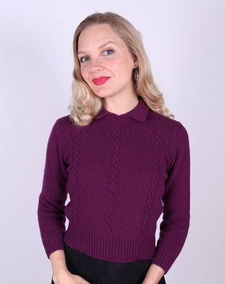 Feminine 1940s vintage style pullover with collar - Purple - Gertrud - memery