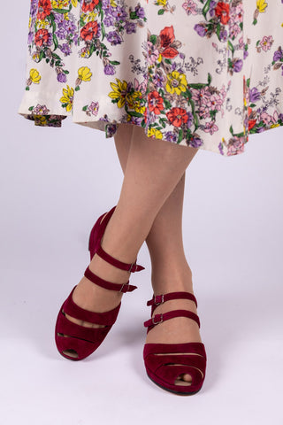 1940s - suede wedge sandals - Burgundy - Irene