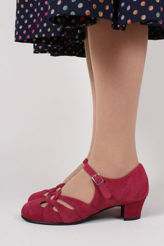 Late 1930s / early 1940s suede shoes - Burgundy red - Ida - memery