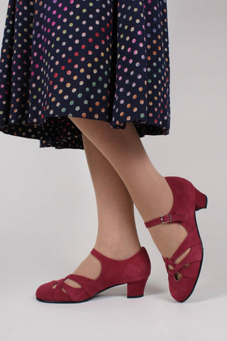 Late 1930s / early 1940s suede shoes - Burgundy red - Ida - memery