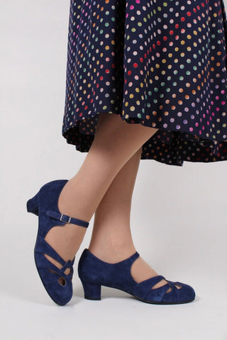 Late 1930s / early 1940s suede shoes - Navy blue - Ida - memery