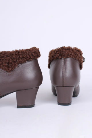 Soft 1940s /1950s booties with wool shearling - Dark Brown - Karin - memery